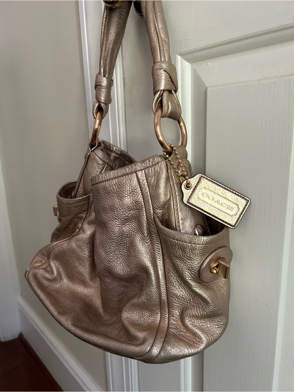 COACH Metallic Rose Gold Leather Shoulder Bag